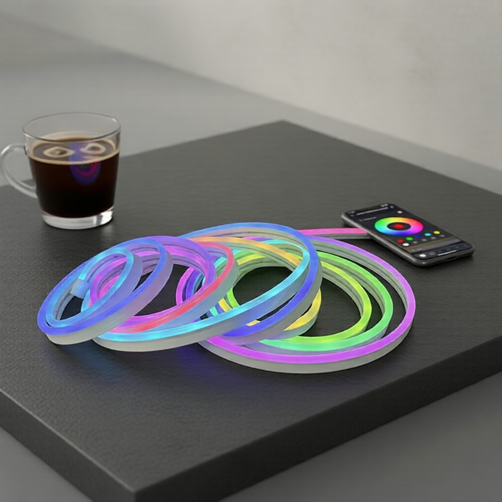 Fita de LED em PVC Neon 5V612, Controle por Aplicativo Bluetooth e Controle Remoto IR, RGBIC, à Prova d'Água para