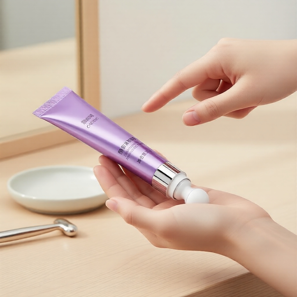 FUSHITING Creme para os Olhos com Cafeína, Peptídeos de Cobra B5 | 3 em 1 com Cabeça de Massagem Cerâmica | Solução de