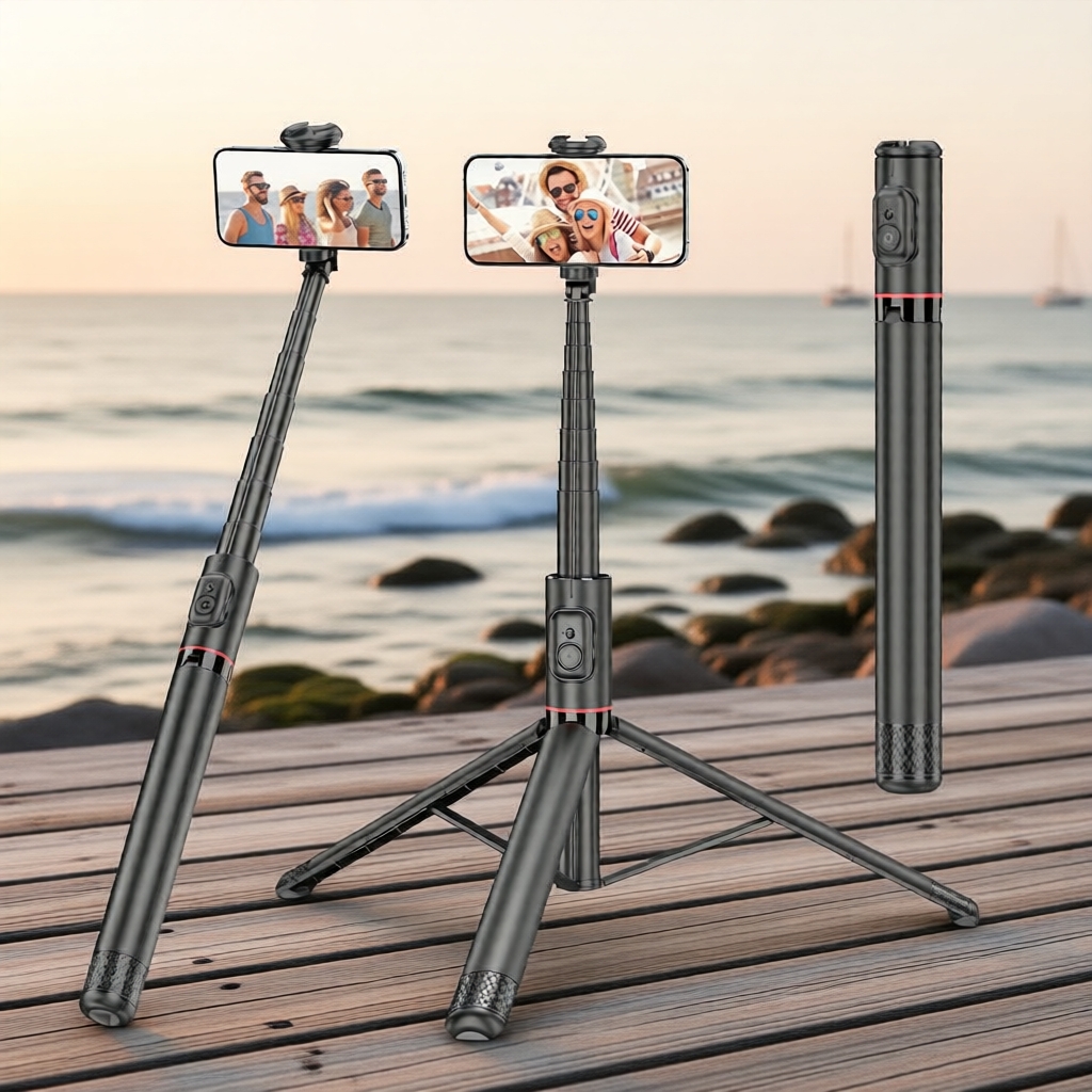 SELFIESHOW C10 Tripé/Bastão oculto tudo-em-um, controle remoto Bluetooth, multiângulo para selfies, vlogs e transmissões