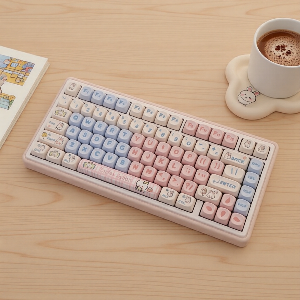 Milk Candy Bunny 139 teclas teclas PBT com sublimação de tinta - perfil MOA para teclados mecânicos 61-108 teclas