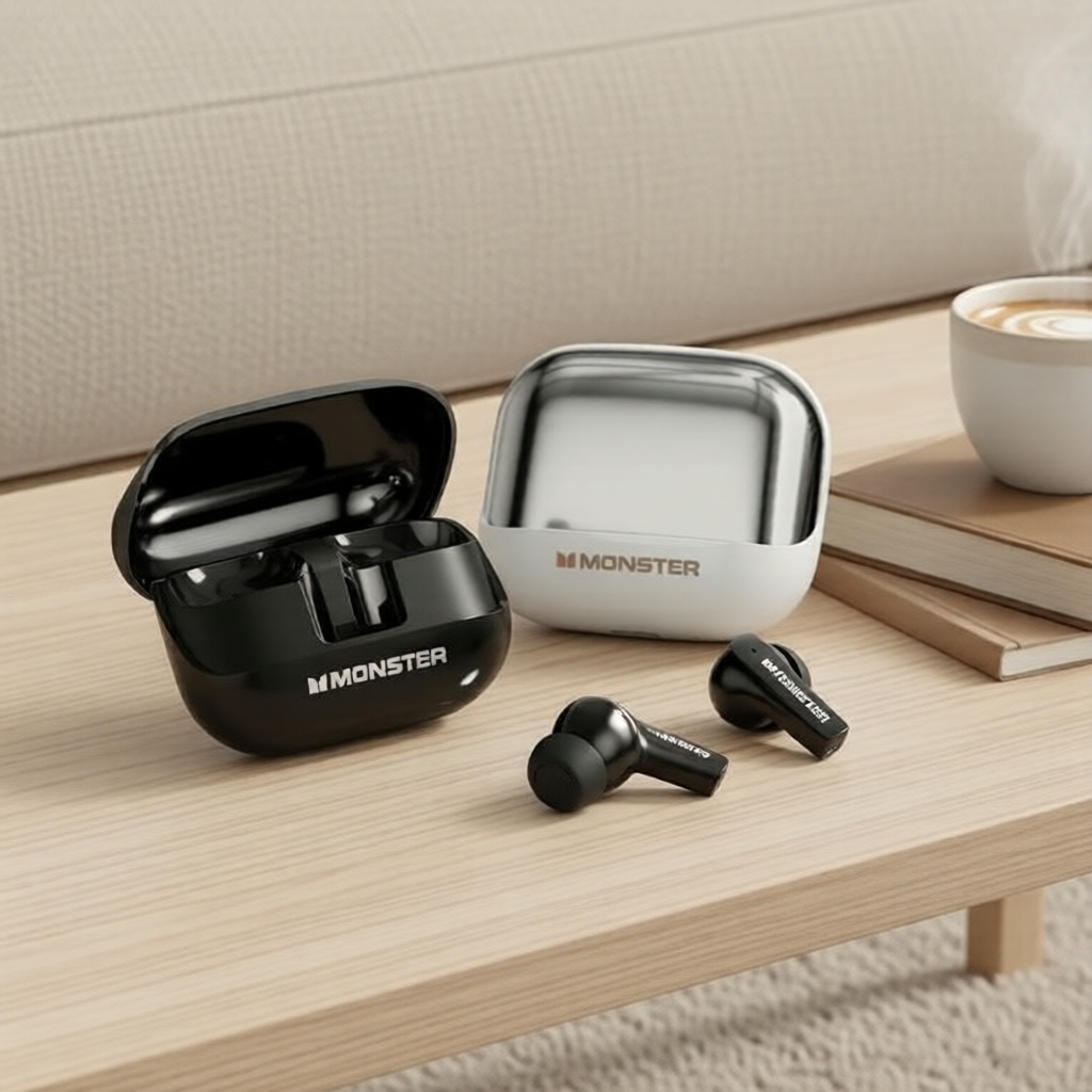 Monster MQT50 Fones de Ouvido Bluetooth Gaming TWS, Bluetooth 6.0, Música HiFi Estéreo, Cancelamento de Ruído,