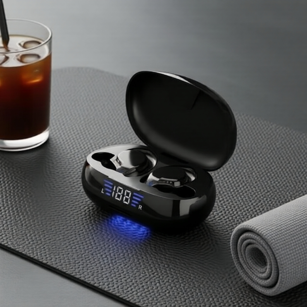SP106M Fones de Ouvido Esportivos, Bluetooth 5.3, Visor LED de Energia, Estojo de Carregamento Portátil, Zero