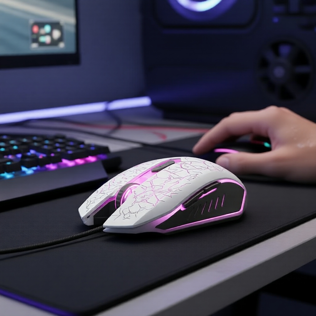 Mouse Gamer com Fio RGB, óptico USB com LED respirável, design ergonômico para esports e escritório