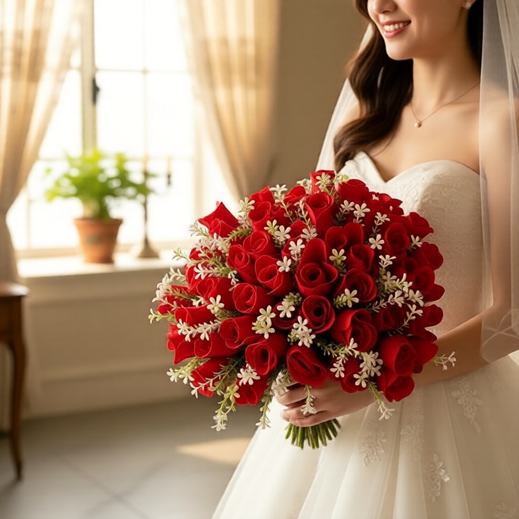 Bouquet de Rosas Vermelhas Aveludadas Artificiais – 1 Maço com 24 Flores e Folhagem, Realista, Centro de Mesa para