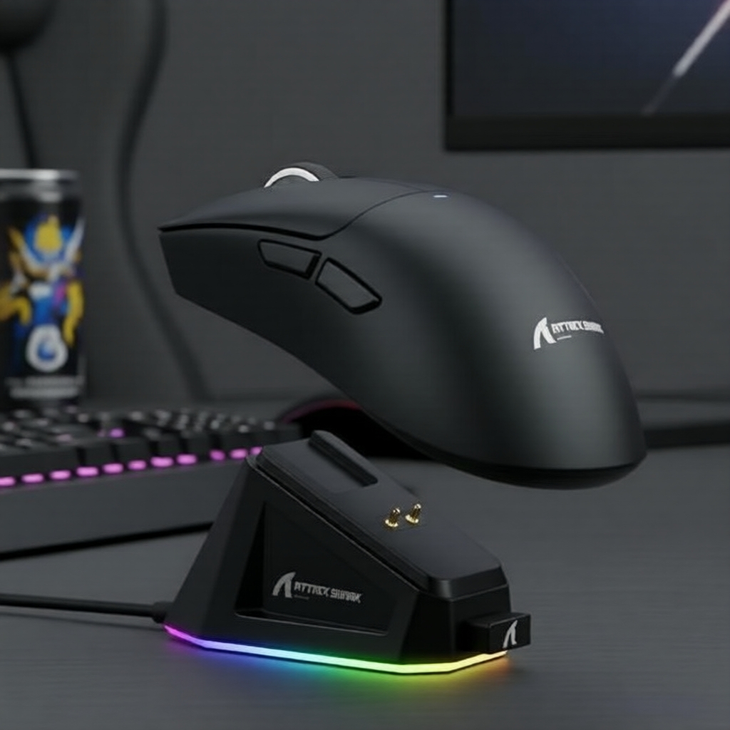 Mouse Gamer Sem Fio Shark X11 Ultra Leve 63g com Dock de Carregamento, 22000 DPI e Iluminação RGB