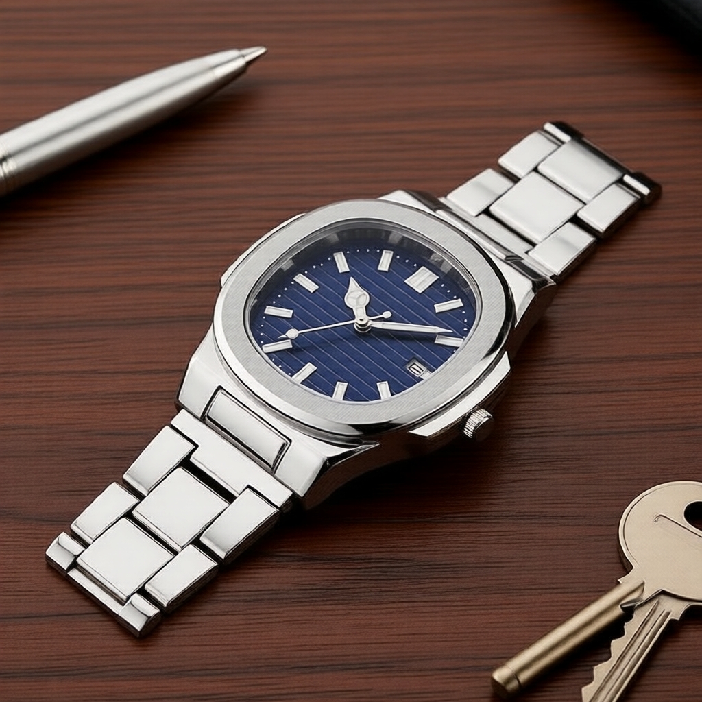 Relógio de Quartzo Masculino de Luxo com Caixa Quadrada e Pulseira de Aço Inoxidável - Calendário, Estilo Empresarial,