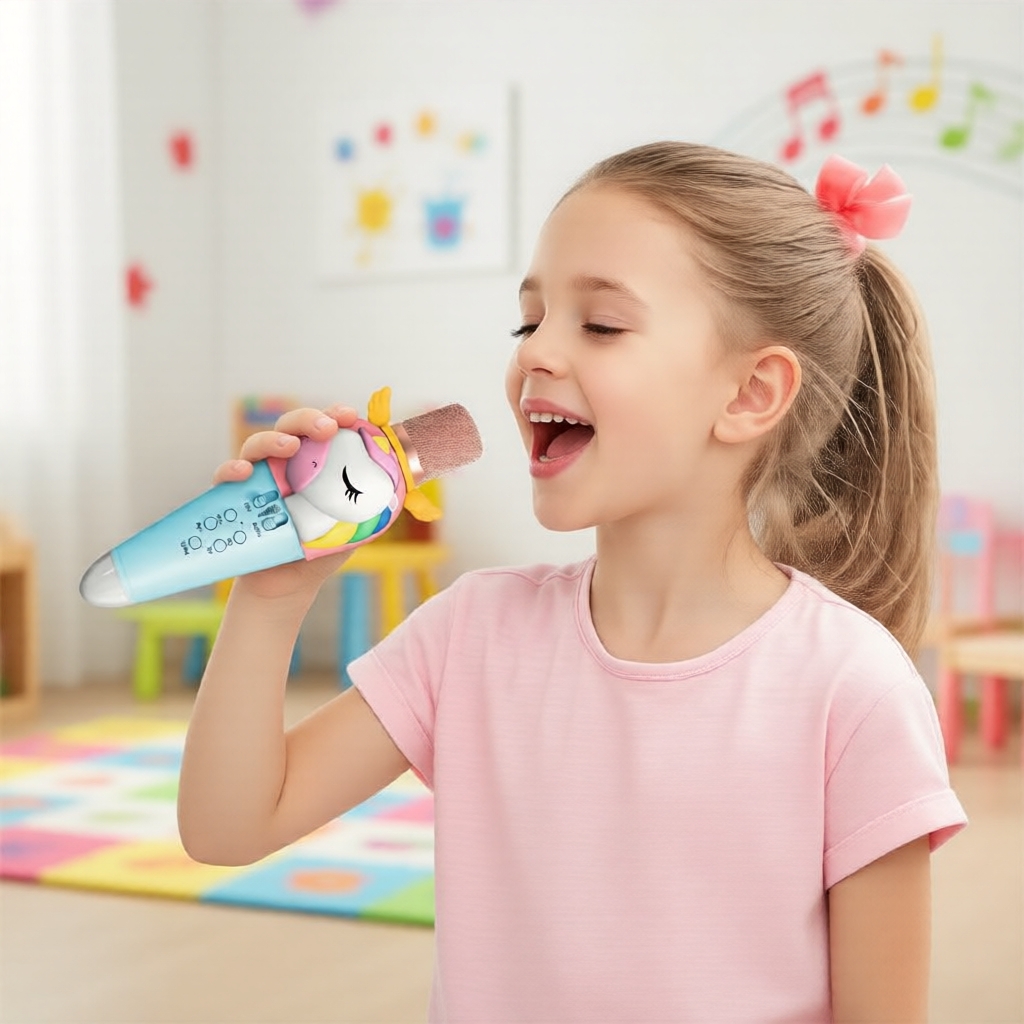 Conjunto Mini Karaokê Infantil - Para 4-8+ anos - 1 Microfone sem fio - Caixa de Som Bluetooth - Presente para Meninas e