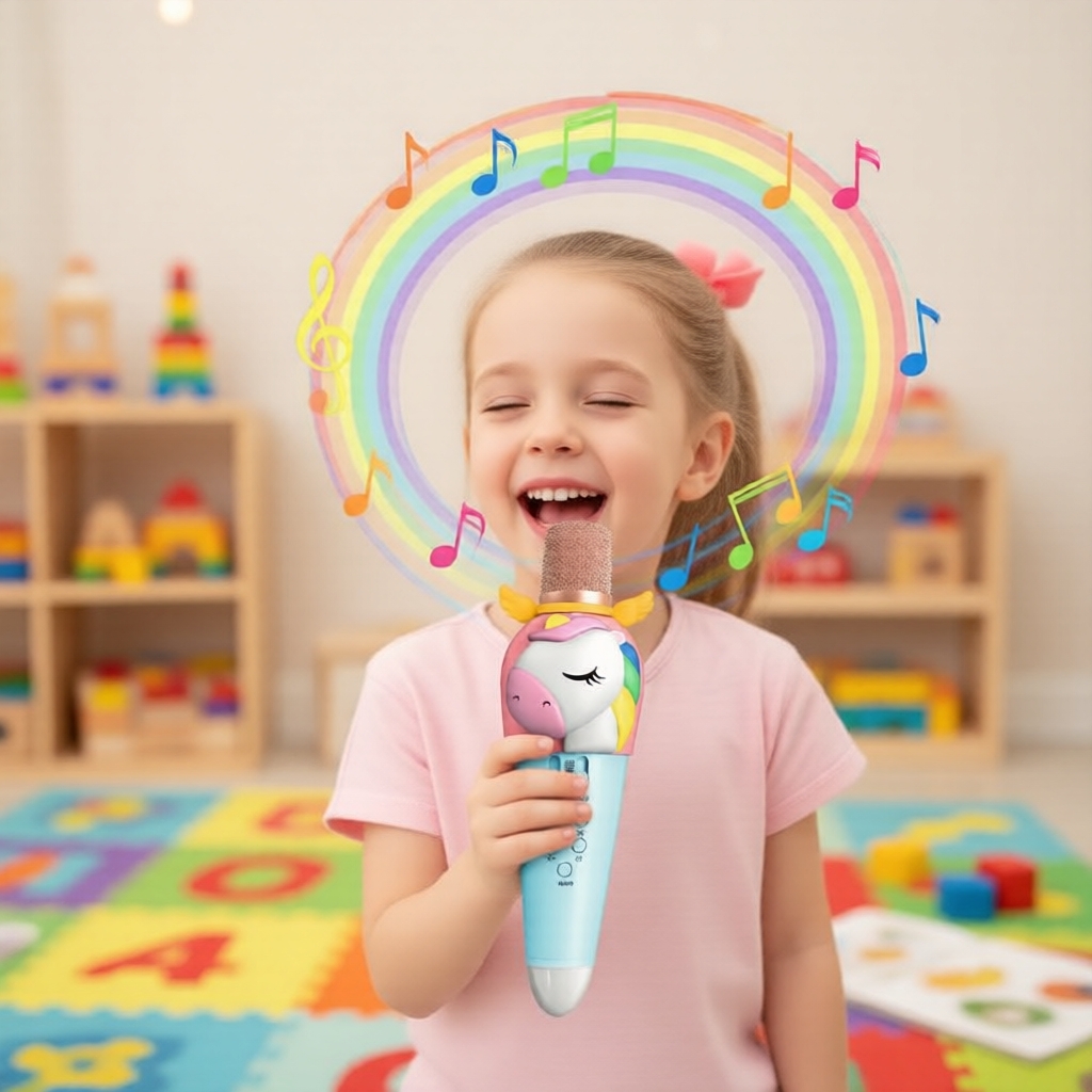 Caixa de Som Mini Karaokê Infantil com 1 Microfone Sem Fio - Bluetooth - Para Crianças de 4 a 8 Anos ou Mais - Presente