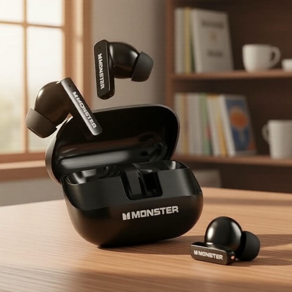 Fone de Ouvido Gamer Monster MQT50 Bluetooth 6.0, TWS HiFi Estéreo, Cancelamento de Ruído, Microfone, Bateria de Longa