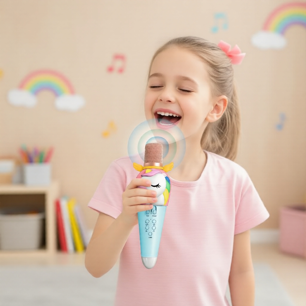 Caixa de Som Bluetooth para Karaokê para Crianças com 1 Microfone Sem Fio - Idades 4-8 - Presente de Instrumento