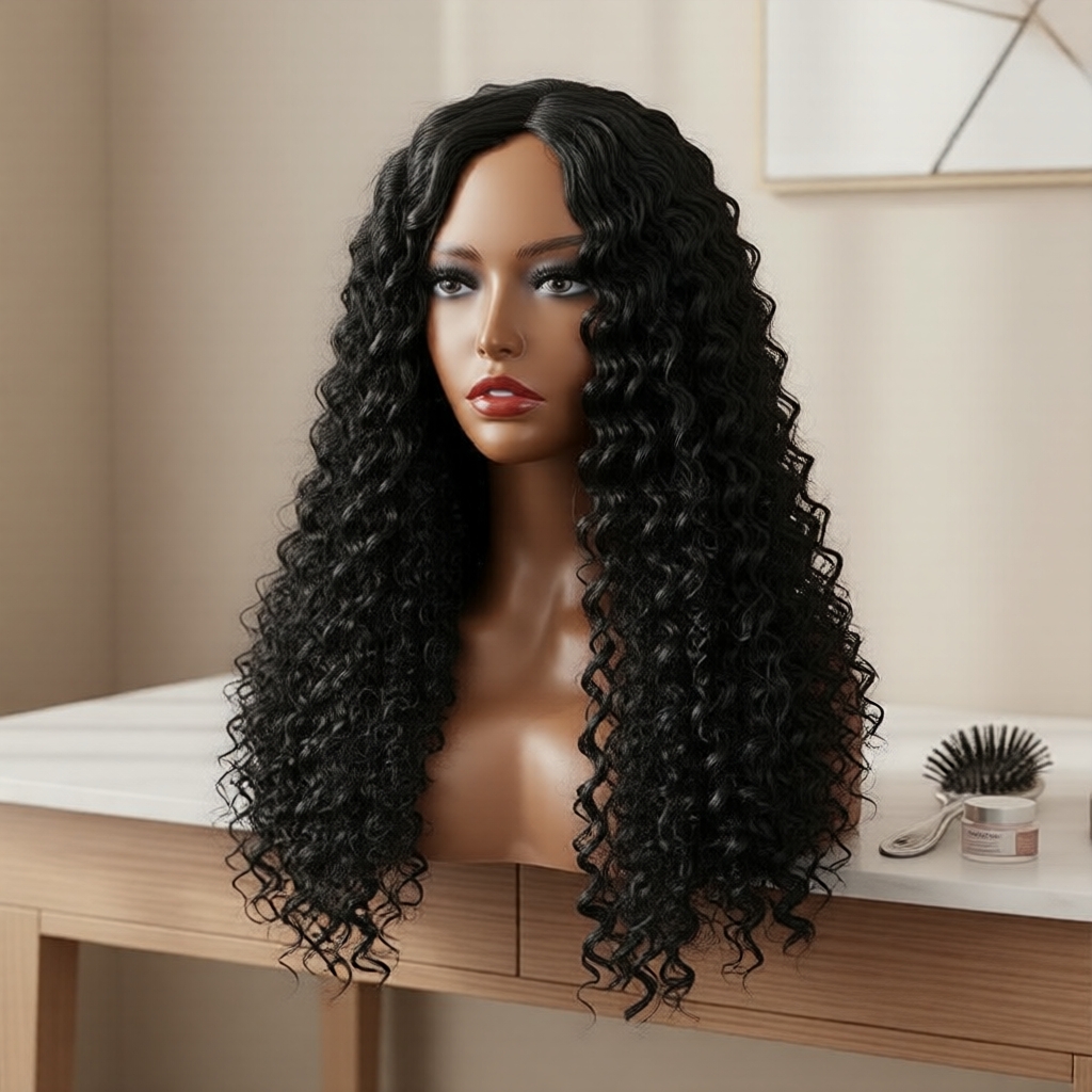 Peruca de Fibra Orgânica 230g, Cacheada Natural, 55cm, Coleção Premium