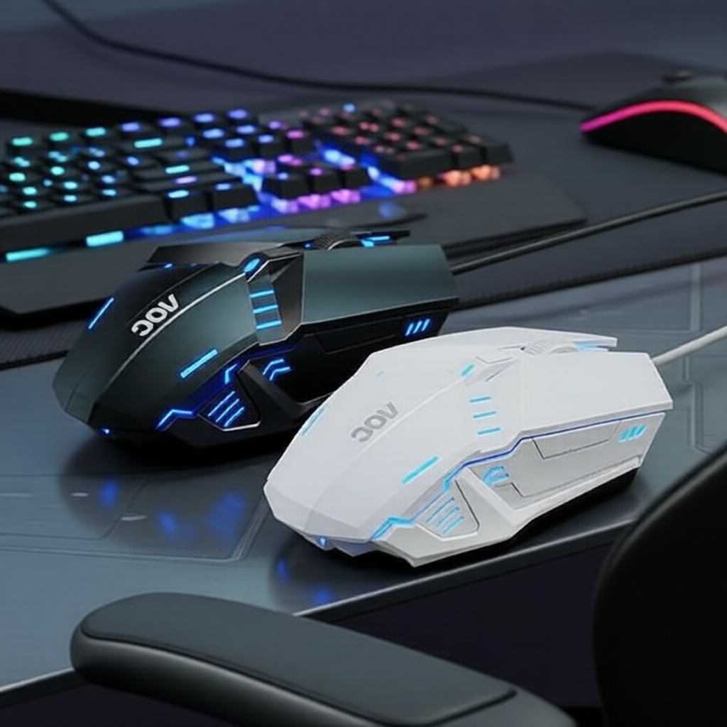 Mouse Gamer AOC MS120 com Fio USB: Design Ergonômico, 3 Configurações de DPI 1200-2000, Efeito de LED Respiratório