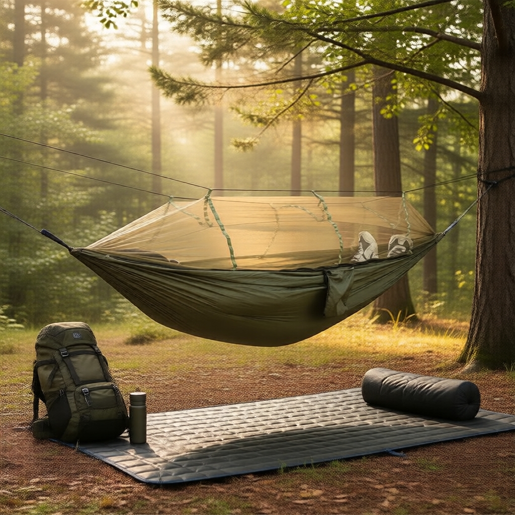 Rede para Camping com Paraquedas Tricolore, com Tela Antinsetos, Leve e para Balanço ao Ar Livre