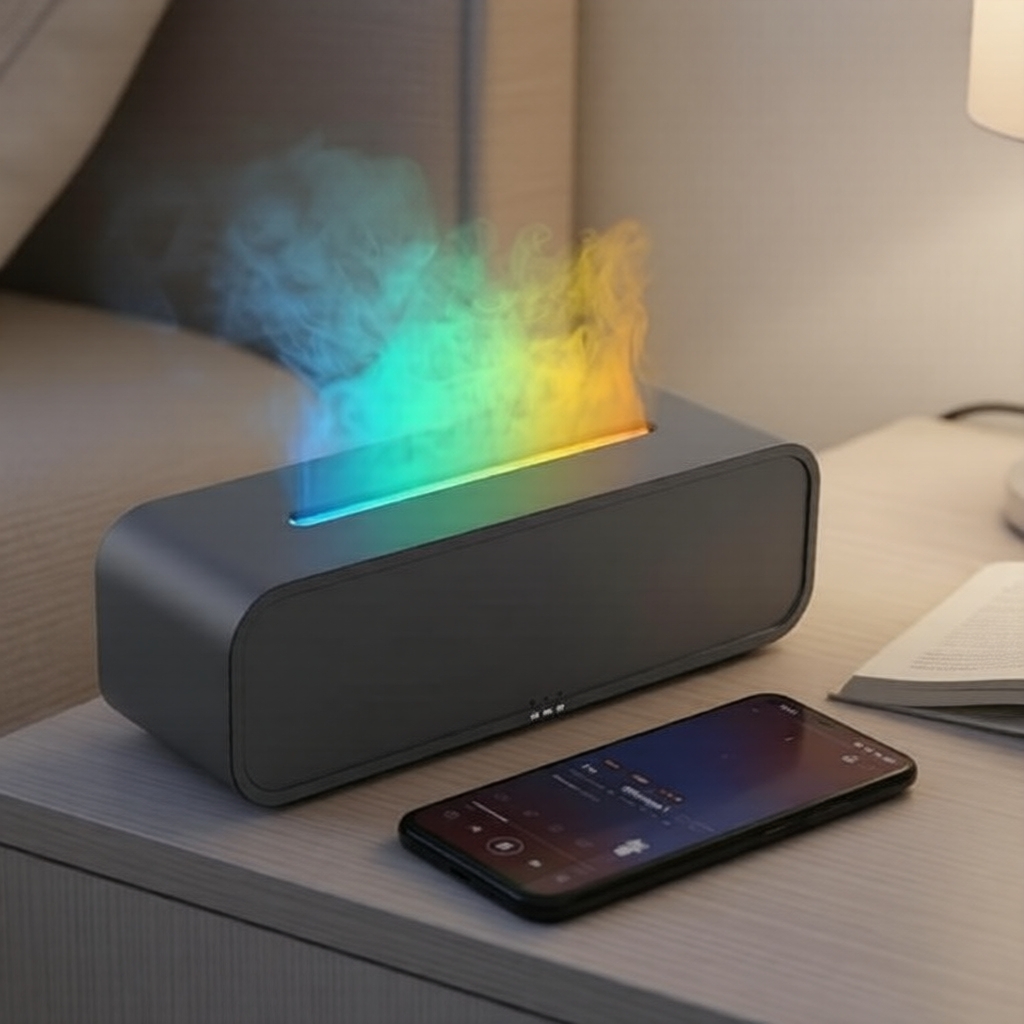 Umidificador de Chama Simulado para Fogos de Artifício, Luz Noturna LED com Ritmo Musical, Controle Remoto, à Prova