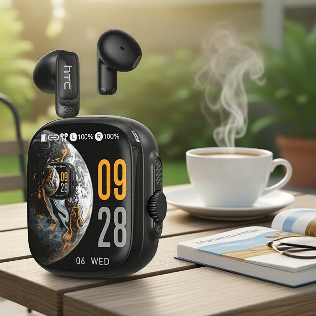 Fones de ouvido com tela sensível ao toque HTC NE72, Bluetooth 6.0 modo duplo, controles do TikTok, bateria de 40H,