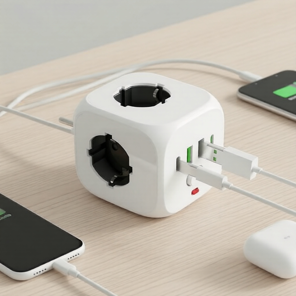 Cordão de extensão AXUS de 2 m, adaptador de tomada de parede 3 AC 2 USB 2 USB-C, régua de energia 7 em 1 com plugue