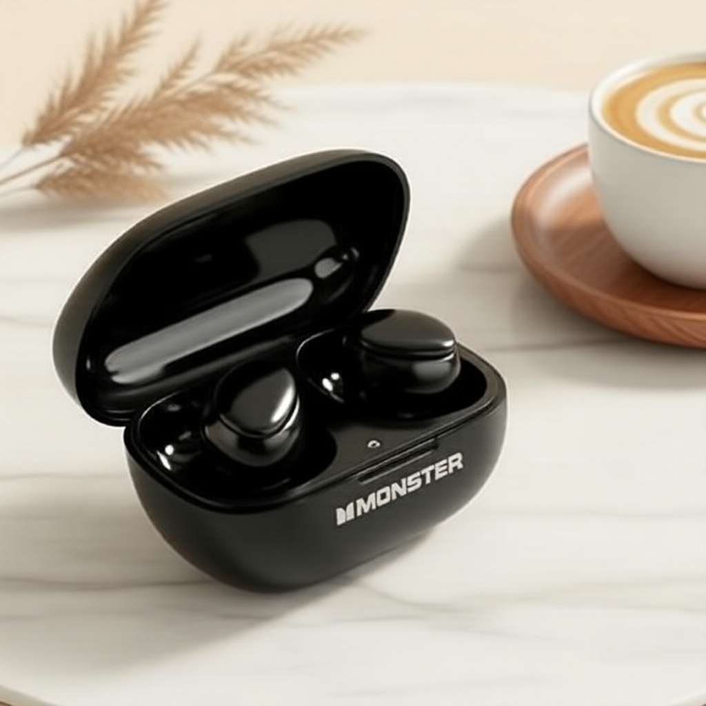 Monster MQT50 Fones de Ouvido True Wireless para Jogos, Bluetooth 6.0, HiFi Stereo, Cancelamento de Ruído, Microfone