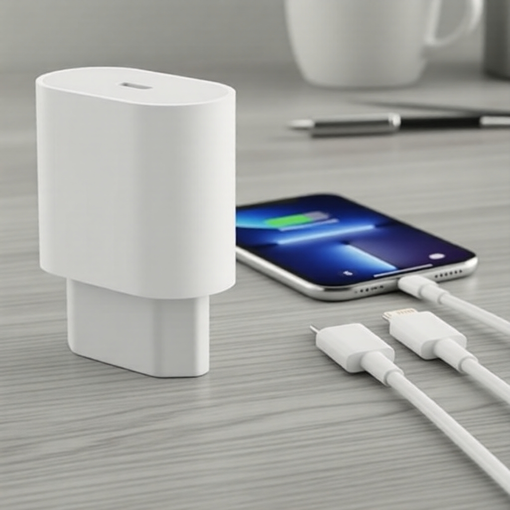 Bloco Carregador Rápido 20W USB-C PD e Cabo, Plugue UE para iPhone 17 14 13 12 11