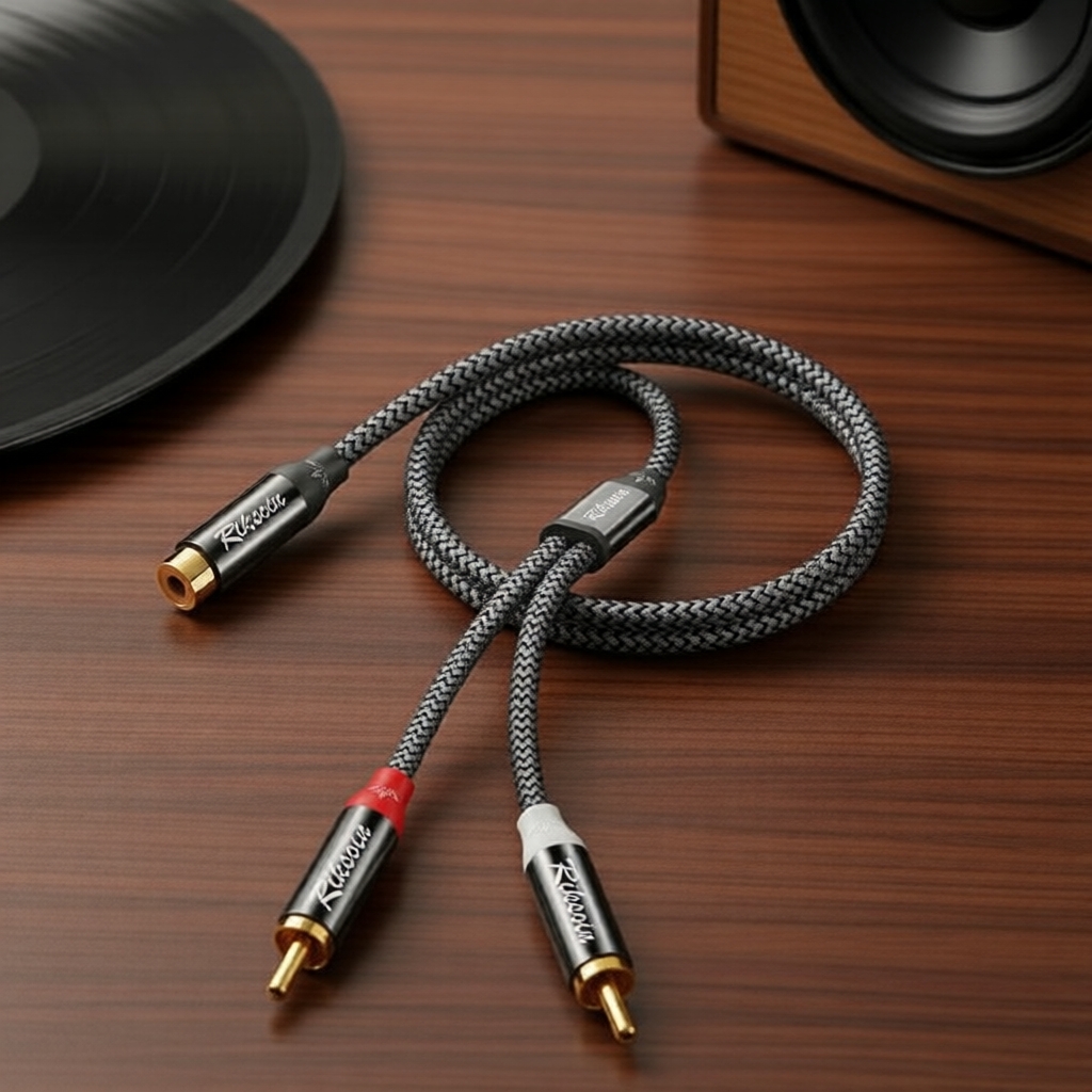 Cabo Y-Splitter Pro RCA, Fêmea para 2 Machos, Cabo de Áudio Estéreo para Áudio Automotivo e Doméstico