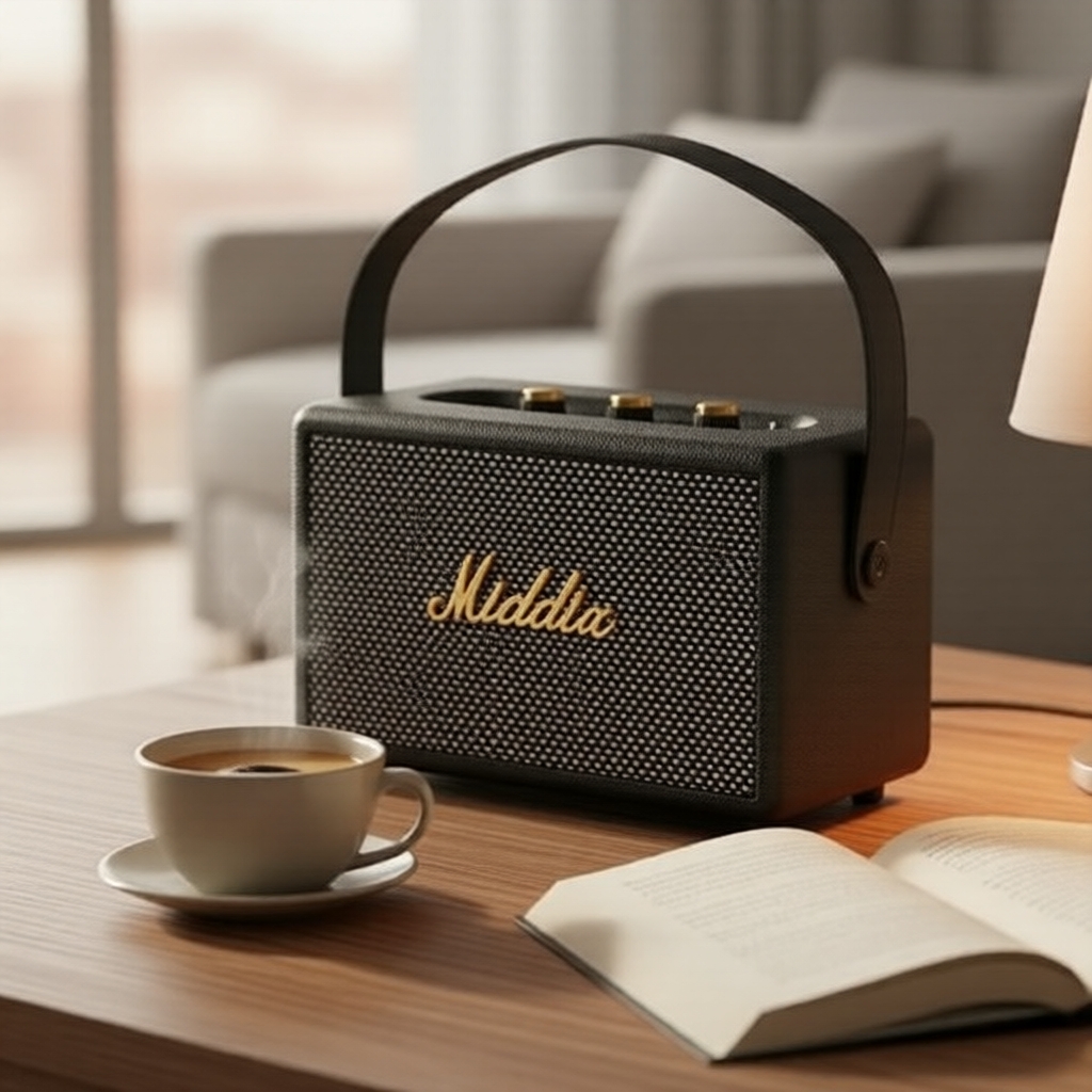Caixa de Som Bluetooth de Madeira Retrô de Grau Profissional, Portátil com PU, USB AUX e Microfone para Casa/Exterior