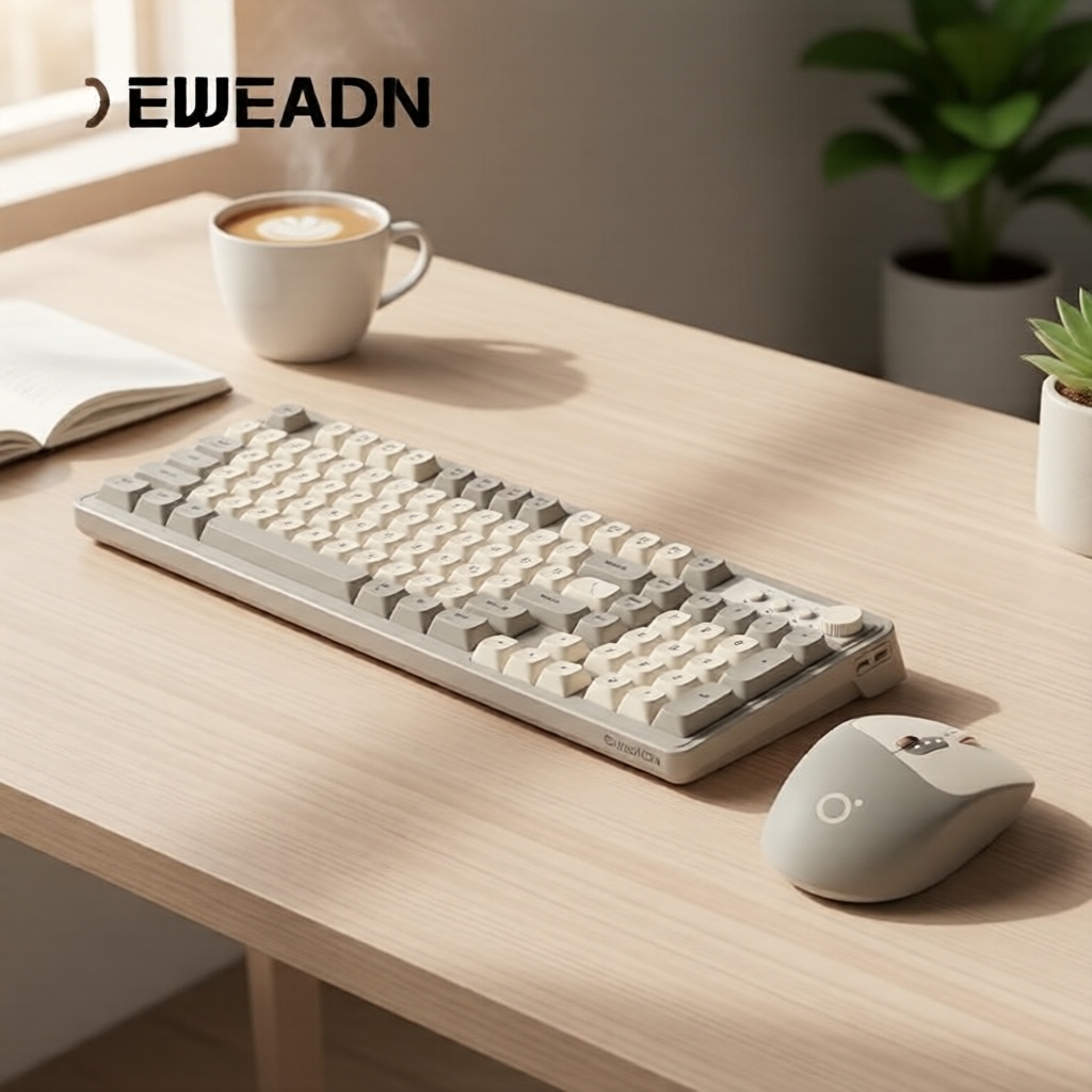 Teclado e Mouse EWEADN V1 Tri-Modo, Retroiluminação RGB, Sensação Mecânica Silenciosa, Sem Fio/2.4G/Bluetooth, Design