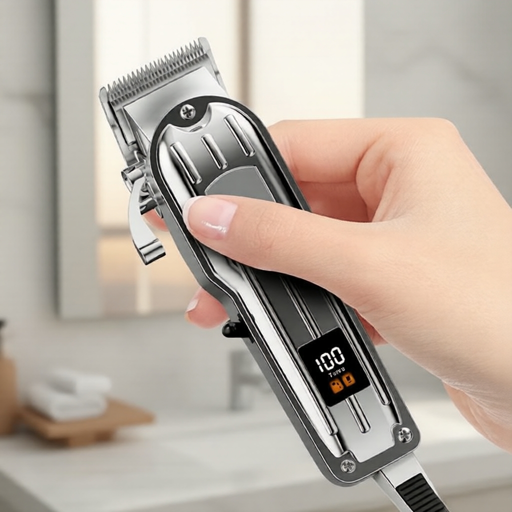 Máquina de Cortar Cabelo Robusta em Metal Puro – Aparador Elétrico Potente para Homens, Salões Familiares e Pet Shops