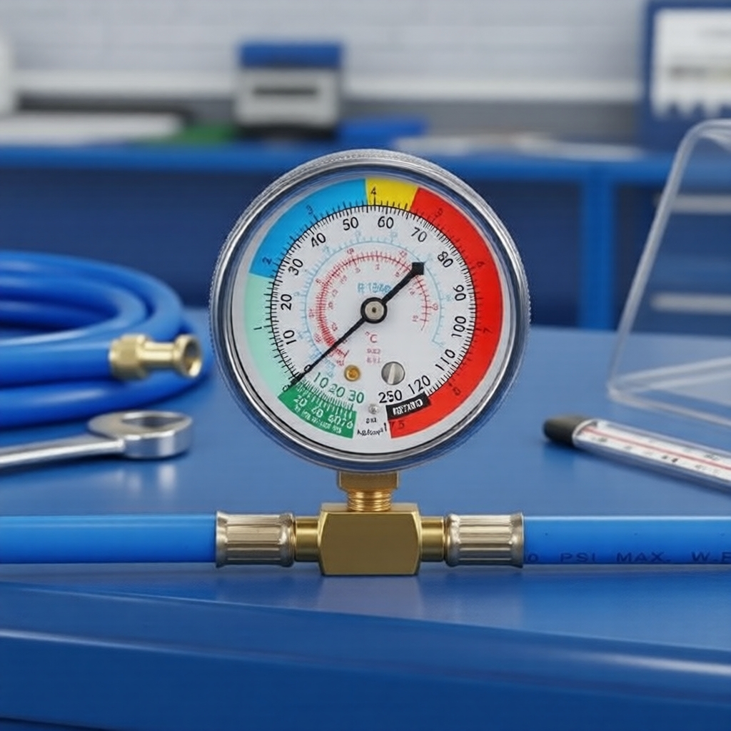 Kit de mangueira de recarga de ar condicionado R134a para carro, completo com manômetro de pressão e tubo de