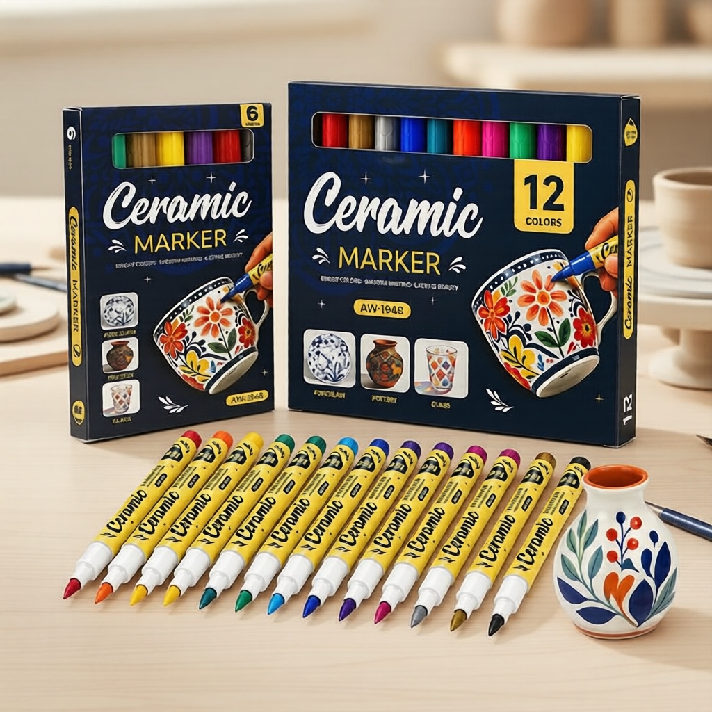 Marcadores de tinta cerâmica e vidro 6/12 cores - à prova d'água, permanentes e vibrantes para artesanato DIY e cerâmica