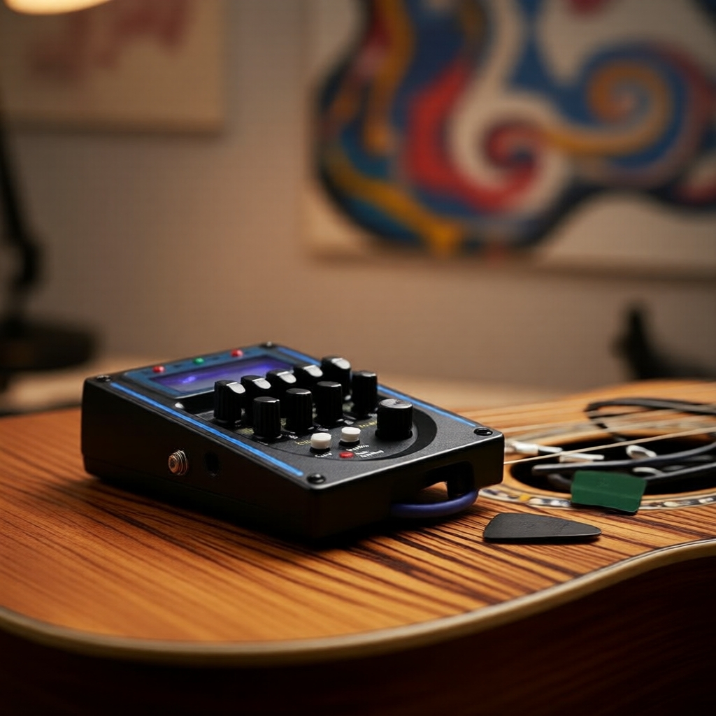 Captador pré-amplificador EQ de 5 bandas para guitarra acústica clássica com controles de volume, agudos/médios/graves e