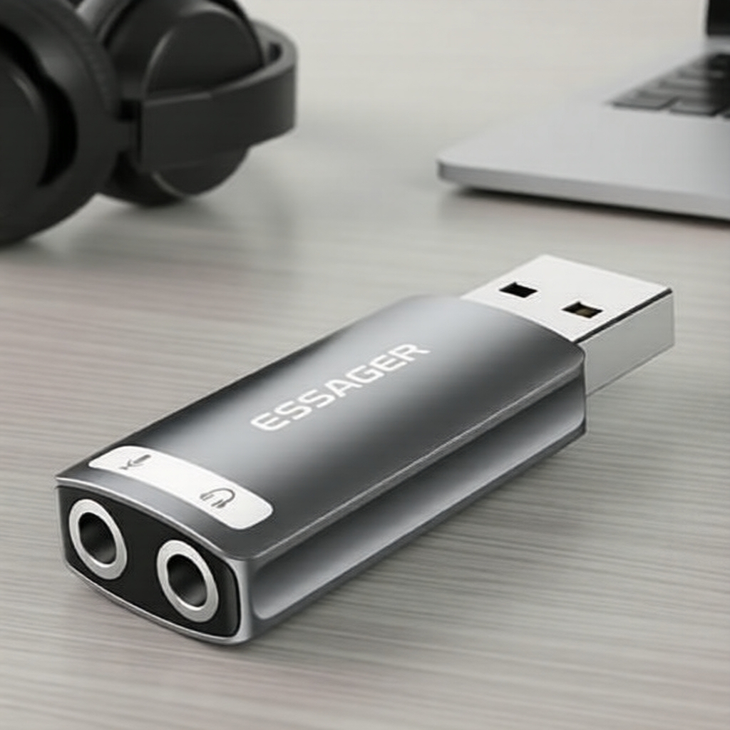 Essager Adaptador USB para Jack de 3,5 mm, Placa de Som Externa para Fones de Ouvido com Microfone
