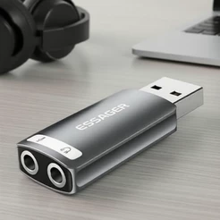 Essager Adaptador USB para Jack de 3,5 mm, Placa de Som Externa para Fones de Ouvido com Microfone