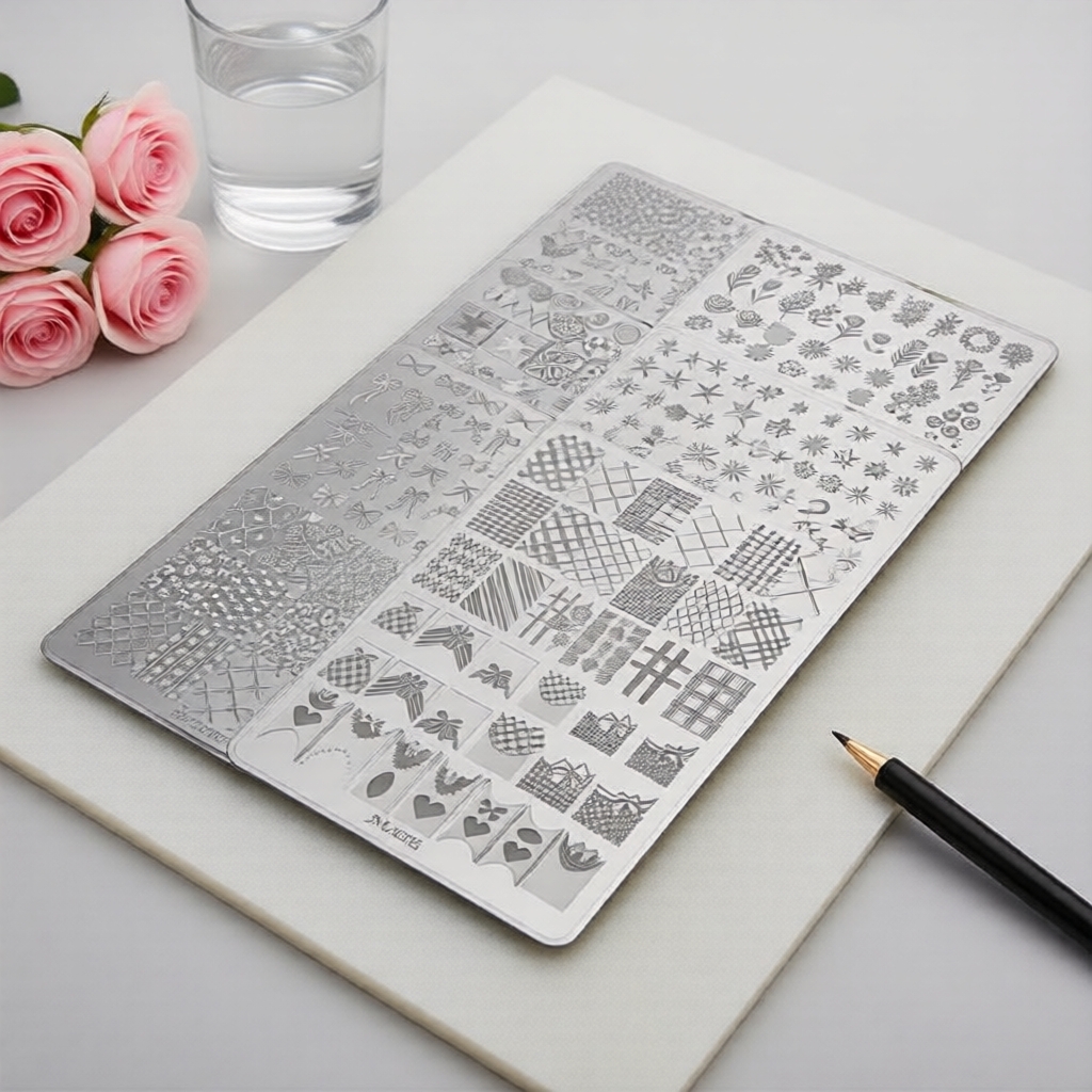Kit de Placa de Arte em Unhas Monja - Moldes de Estrelas, Luas, Borboletas, Flores e Laços, Estênceis Reutilizáveis de