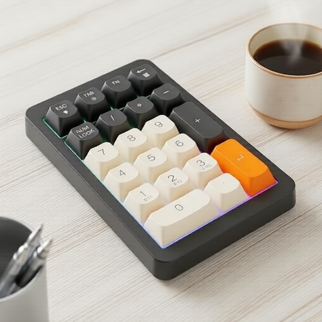 FREEWOLF M21 Teclado Numérico Sem Fio com Luz de Fundo RGB de 21 Teclas, Bluetooth 2.4G e Bateria de 950mAh para