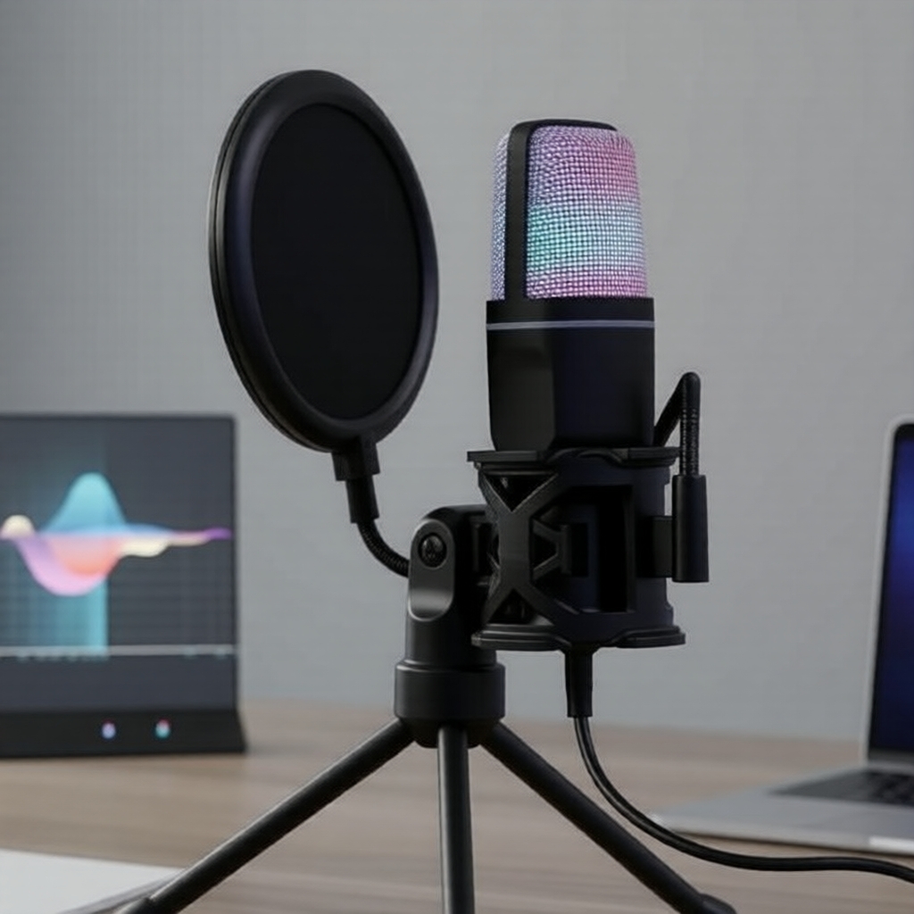 Microfone Condensador USB com RGB para Streaming e Podcast