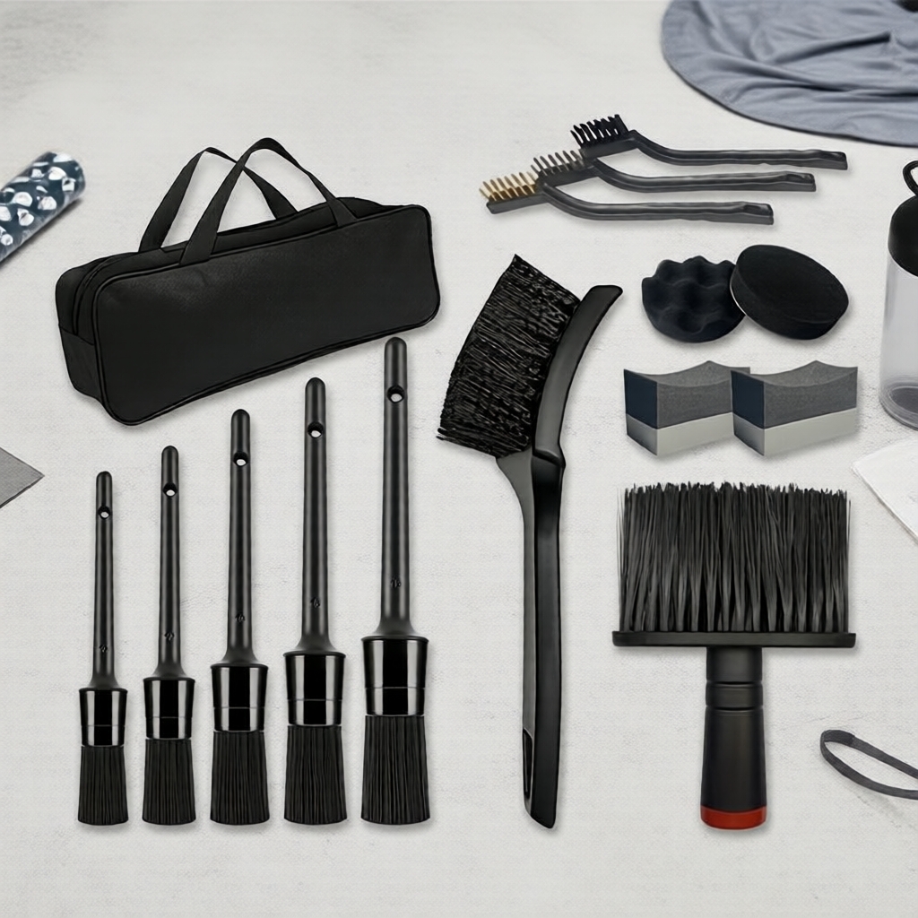 Kit de Escova para Lavar Carro com Bolsa de Armazenamento e Ferramentas de Limpeza para Cubo de Roda