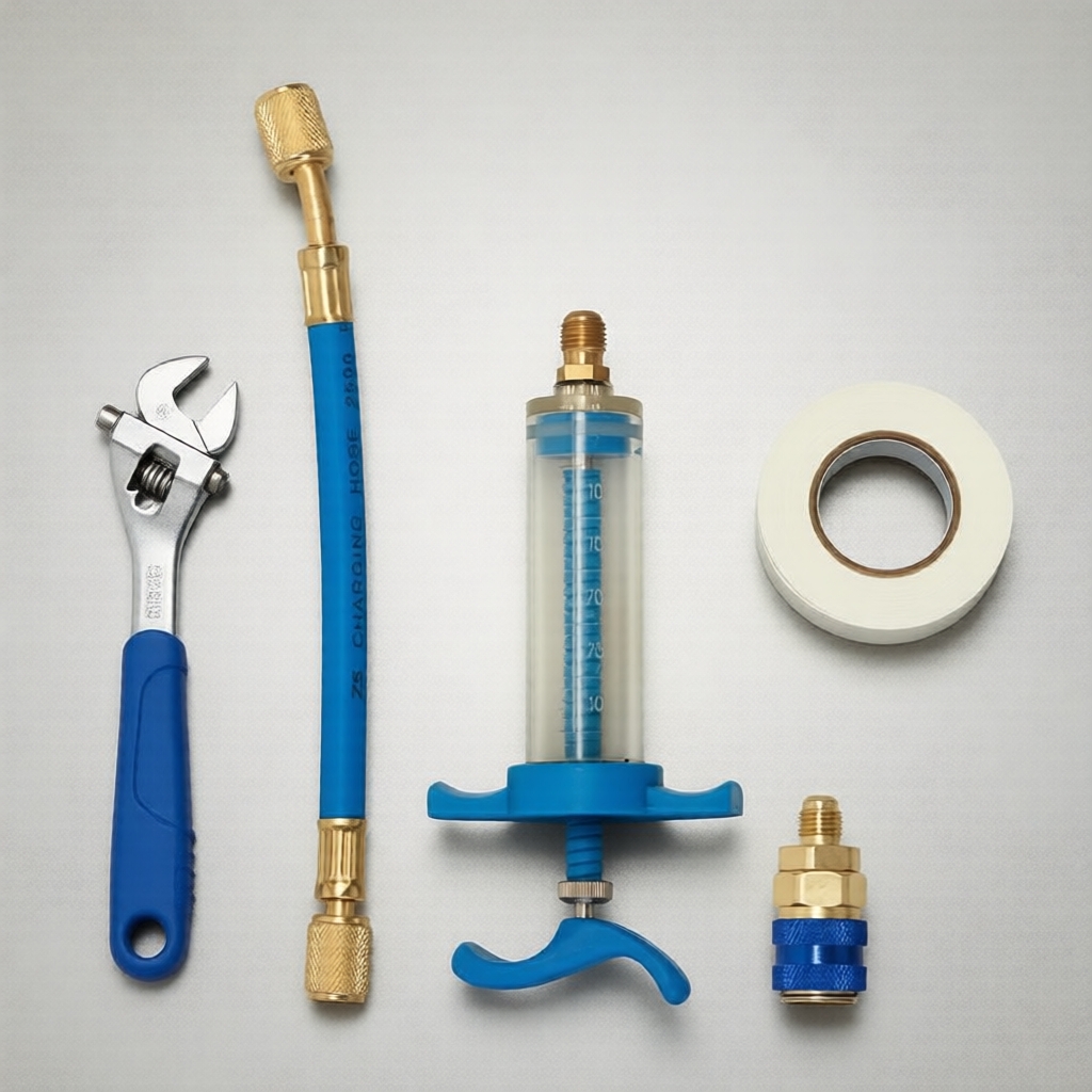 Kit de Seringa e Adaptador de Óleo com Corante para Refrigerante de Ar-Condicionado Automotivo, Detecção de Vazamentos