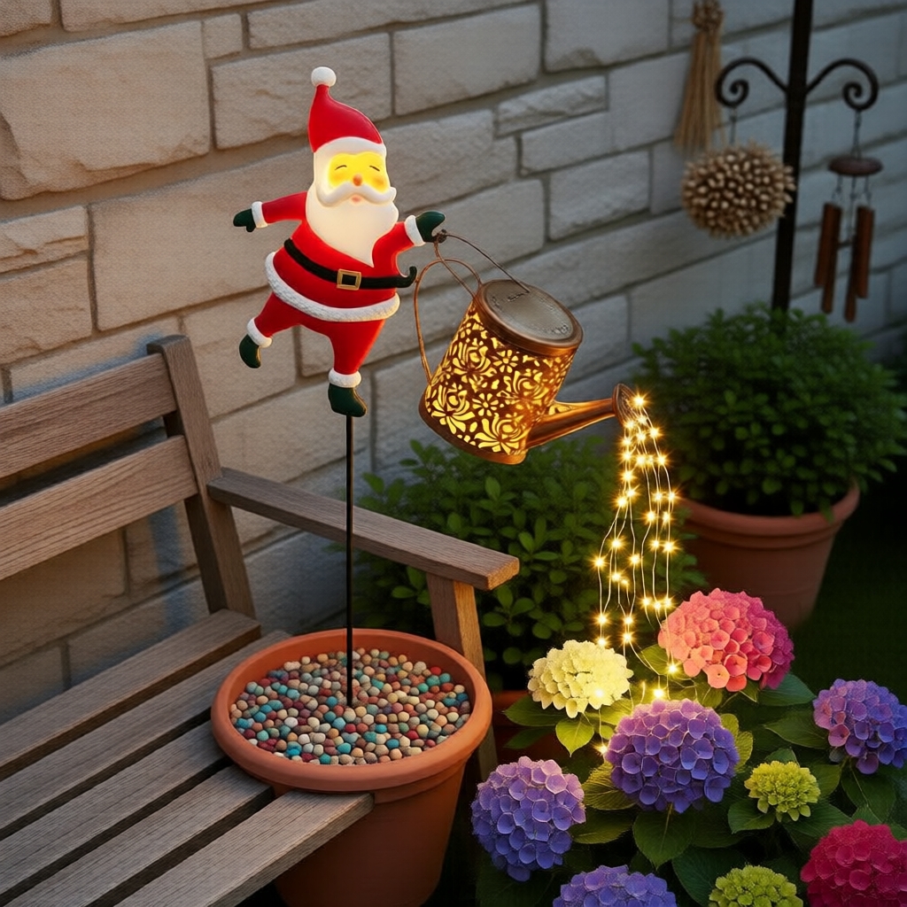 Luzes solares de jardim para regador de papai Noel, LED, iluminação quente para decoração de caminho, gramado e quintal