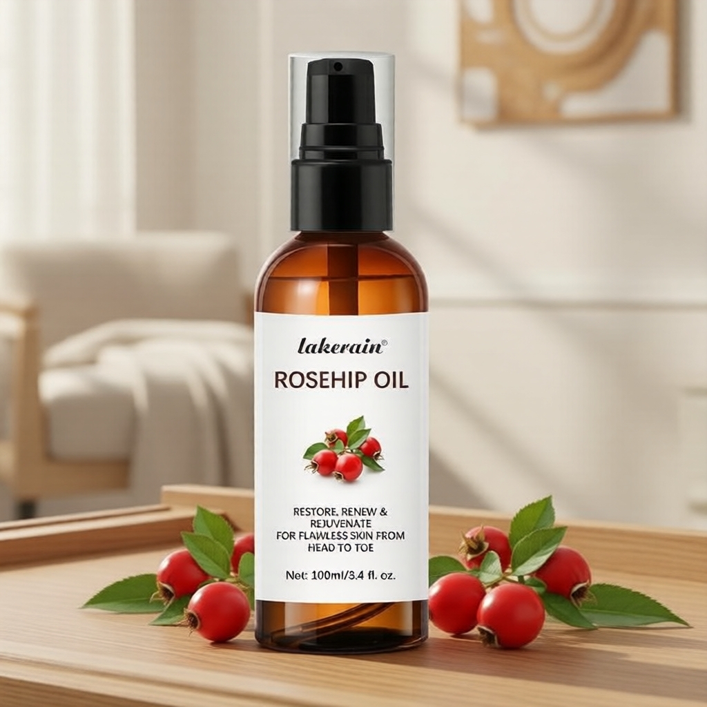 Lakerain Óleo de Rosa Mosqueta 100% Puro Orgânico 100ml Essência de Massagem Calmante para Rosto & Couro Cabeludo