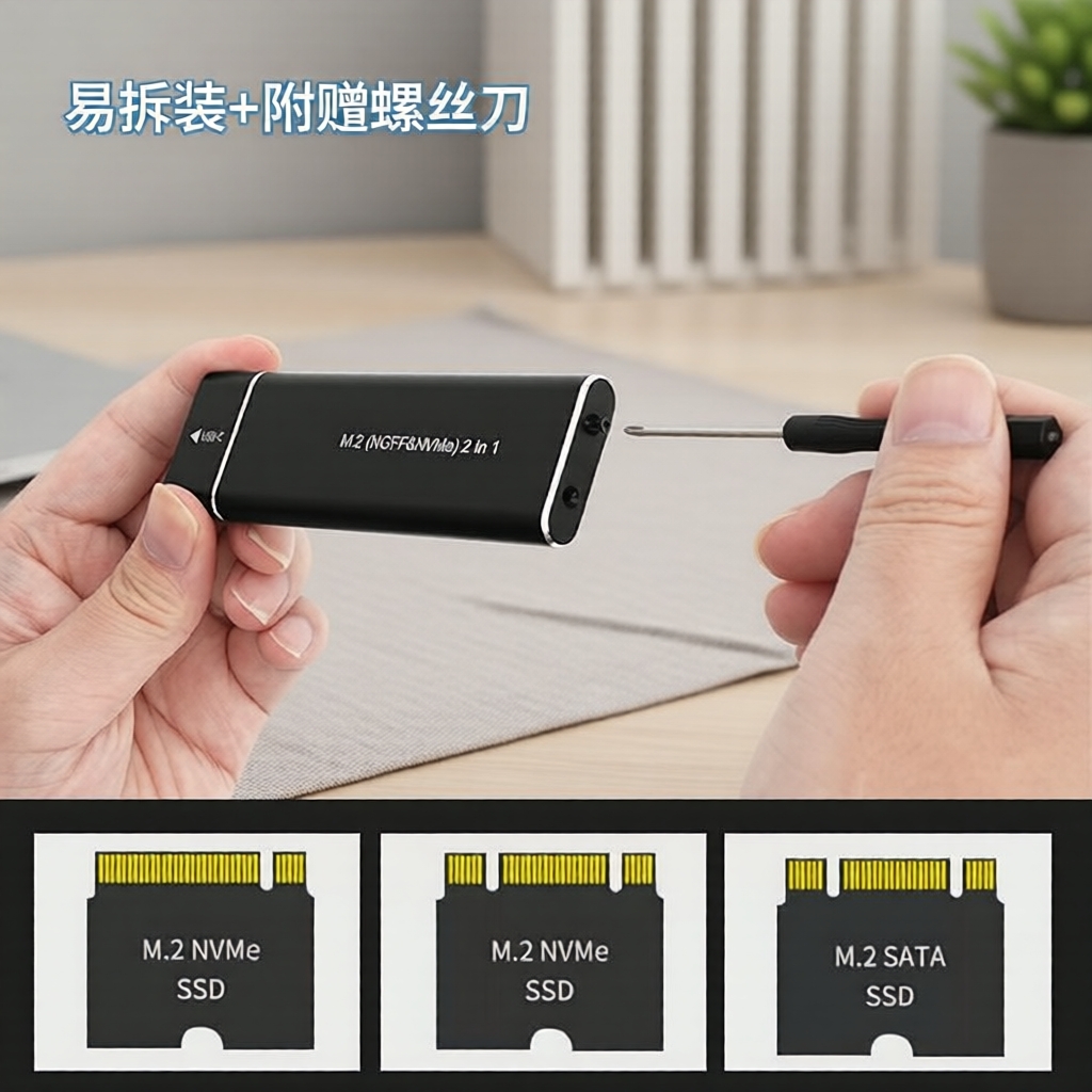 Gabinete de SSD M.2 NVMe SATA 2026, USB-C 10Gbps, Chave M&B, Dissipação de Calor Rápida, Protocolo Duplo