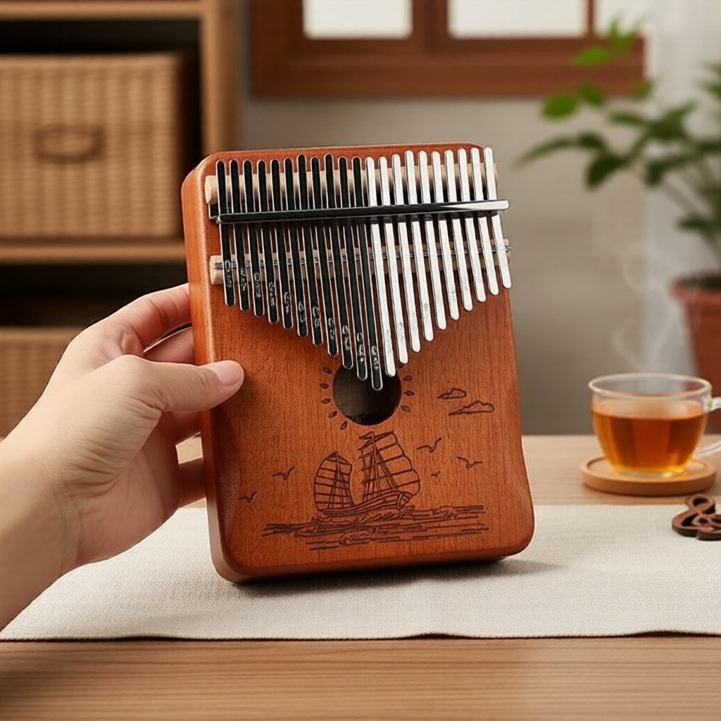 Piano de Dedo Kalimba de 21 Teclas em Mahogany Portátil, Instrumento Ideal para Iniciantes com Martelo de Afinação e