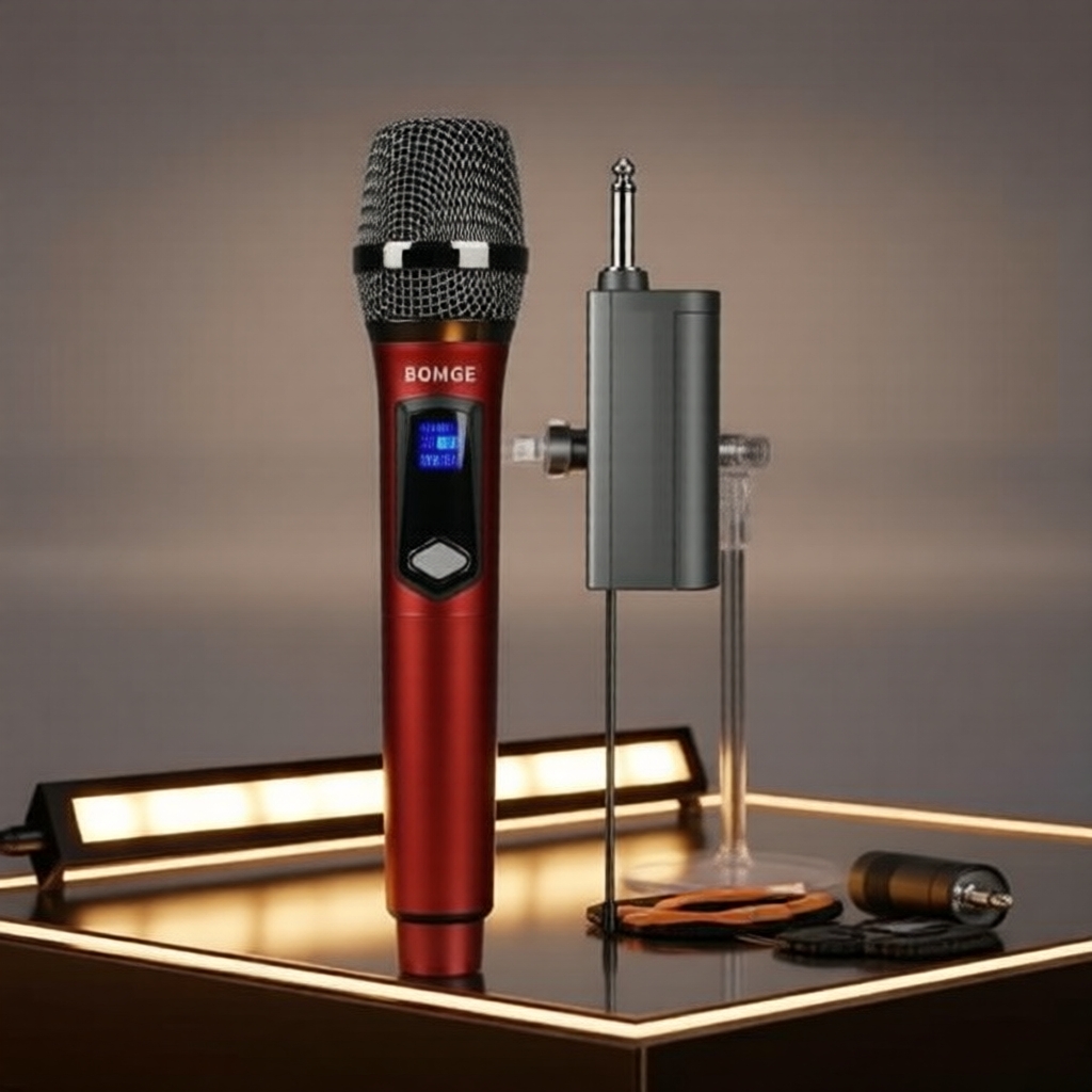 BOMGE Microfone de Mão sem Fio, Microfone Dinâmico para Karaokê, Microfone Profissional com Receptor Recarregável