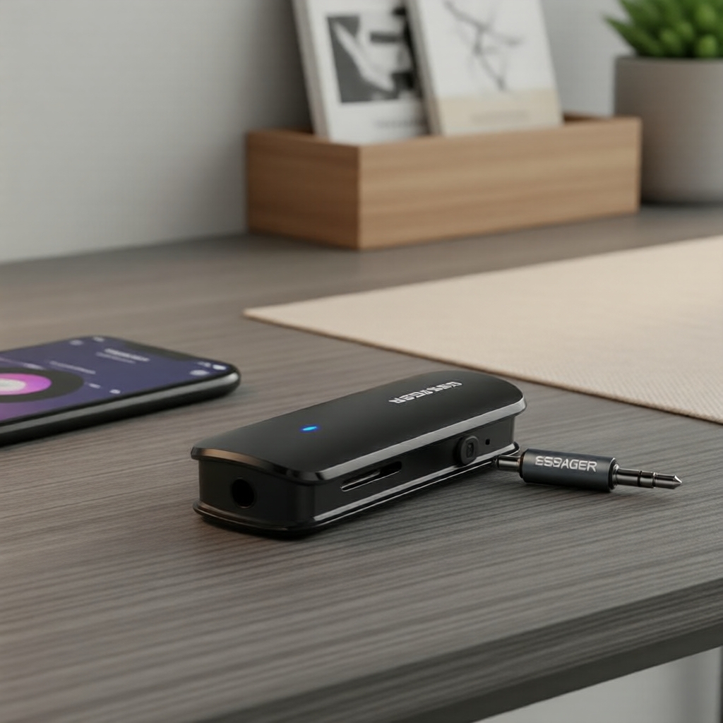 Adaptador de Áudio Essager Bluetooth 5.3: Porta Tipo-C/3,5 mm, Slot para Cartão TF, Reprodução de MP3/WAV, OMTP e CTIA