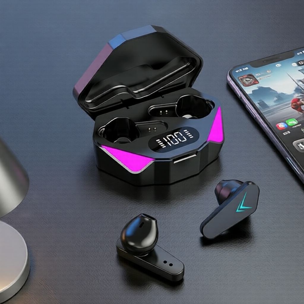Fones de ouvido TWS leves para jogos, fones Bluetooth com display LED e microfone, ideais para música e deslocamentos