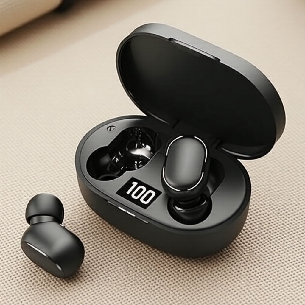 E6S Fones de Ouvido Preto, Cancelamento de Ruído, Bluetooth 5.3, Microfone e Display LED, Fones Estéreo Hi-Fi