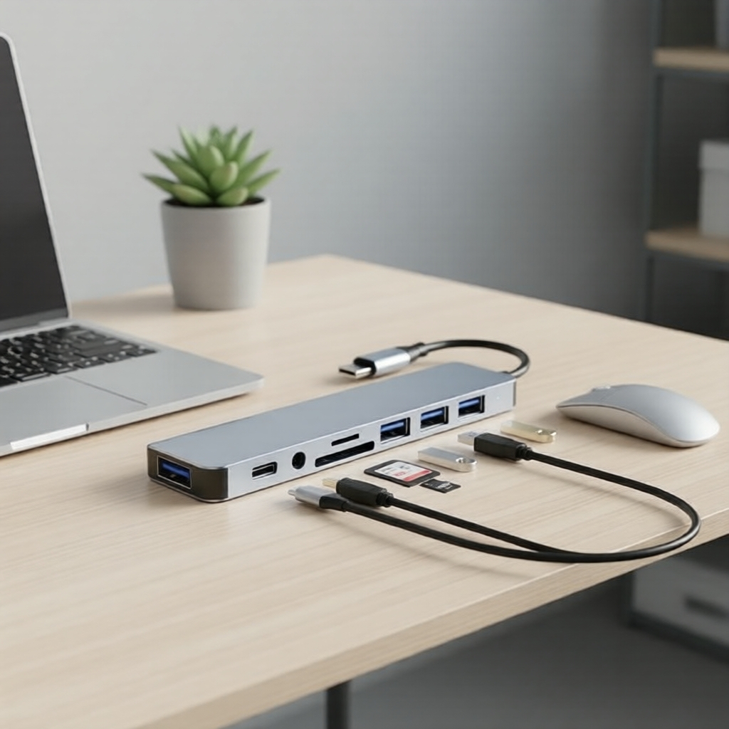 Estação de acoplamento de laptop USB-C 8 em 1 com USB 3.0, leitor de cartões SD/TF e hub multiporta