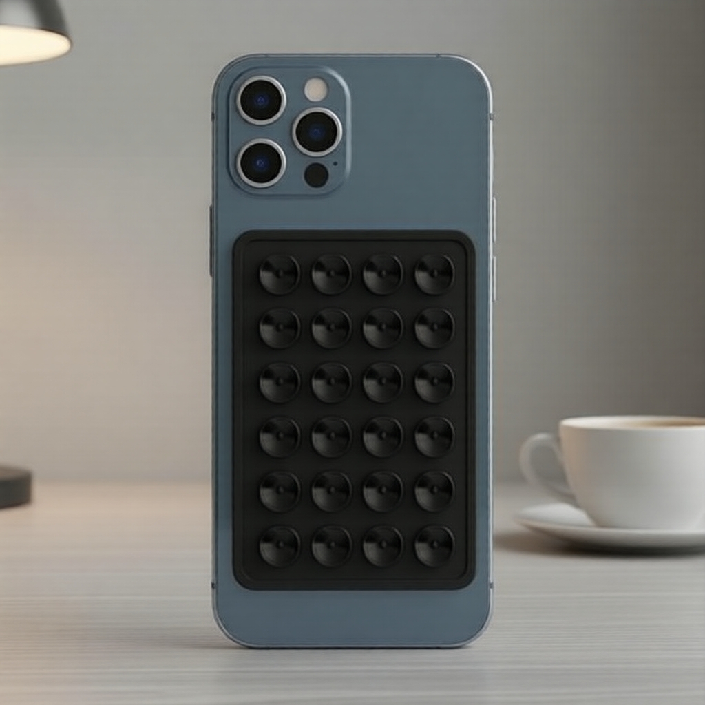 Adesivos de suporte para telefone com ventosa dupla face de silicone quadrado - design antiderrapante