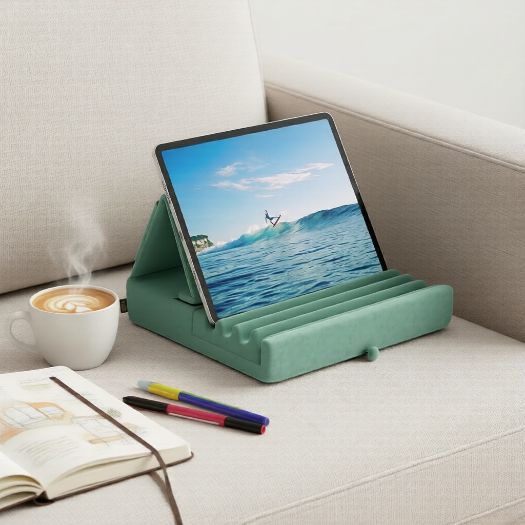 Suporte de almofada para tablet dobrável para colo/cama/mesa com bolso e suporte para estilete – iPad Pro 12,9 10,5 9,7