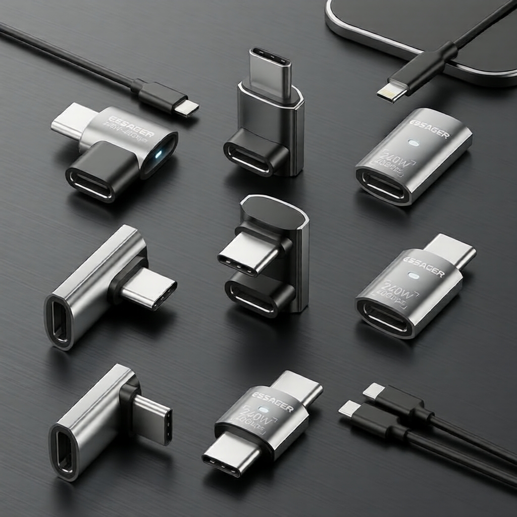 Essager 40 Gbps USB-C OTG adaptador de 90 graus 8K 60 Hz, 240 W Power Delivery, para MacBook/Laptop/Smartphone