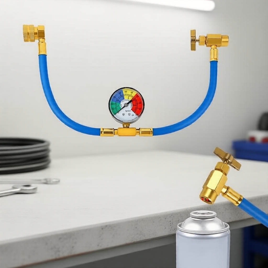 Kit de Mangueira e Manômetro de Pressão para Refrigerante R134A para Recarga de Ar-Condicionado de Automóveis