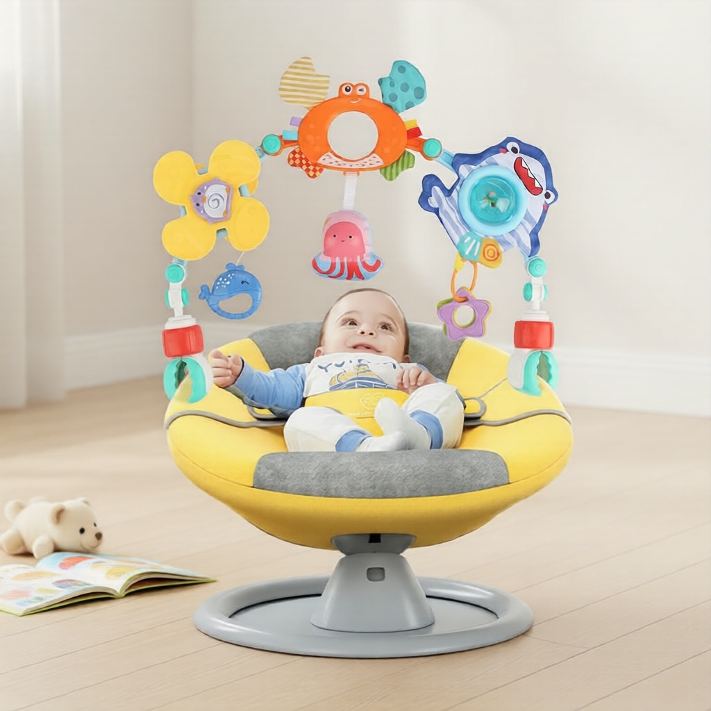 Brinquedo Interativo para Carrinho Arco com Chocalho e Mordedor, Presente Sensorial de Atividades para o Aprendizado